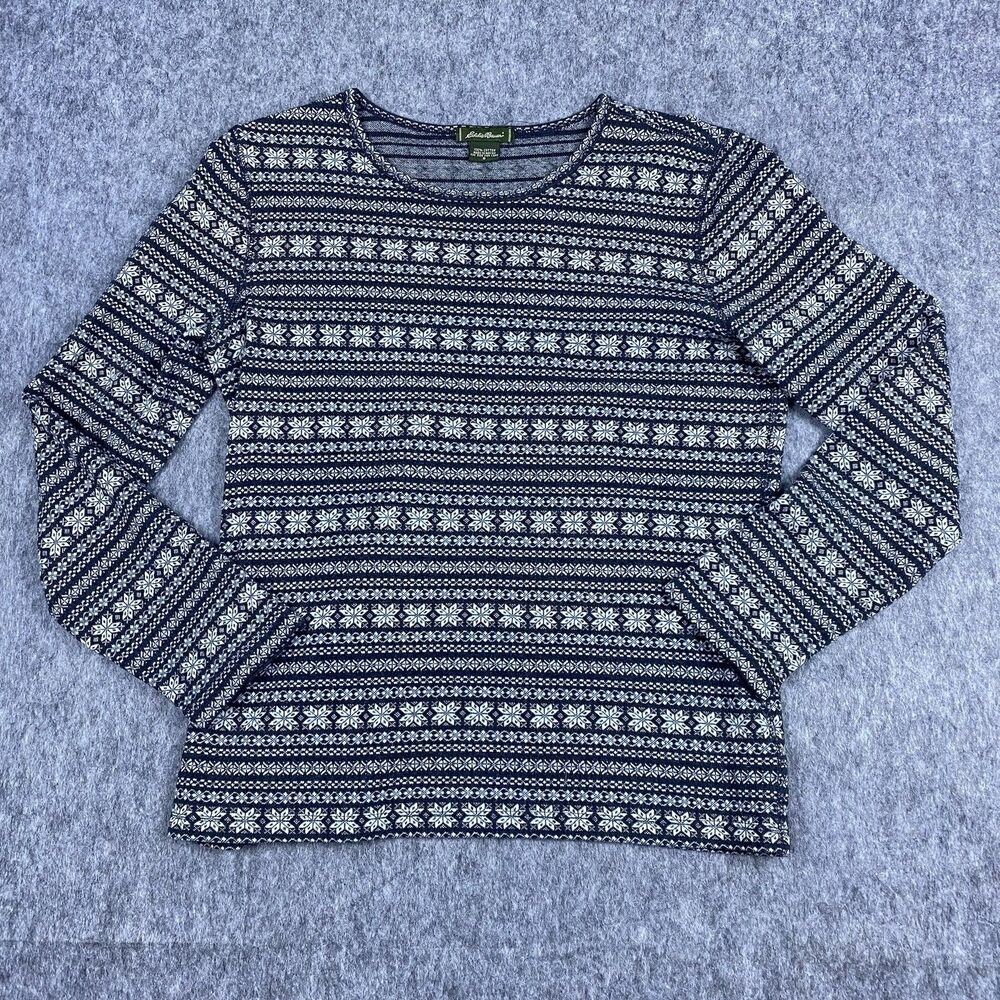 Eddie Bauer Women's FairIsle Light Stretch Cotton Gray Striped Nordic Size Small